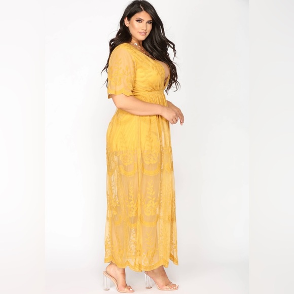 Fashion Nova Yellow Lace Romper Dress - Picture 3 of 4